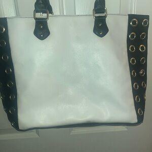 Rue21 Black and White Tote with Gold Eyelets